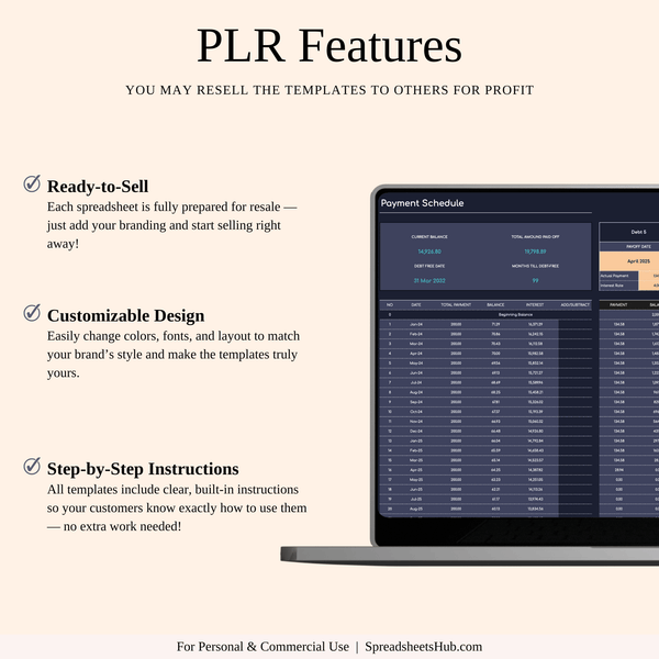 PLR - Debt Snowball Payoff Template (Dark Mode) - SpreadsheetsHub