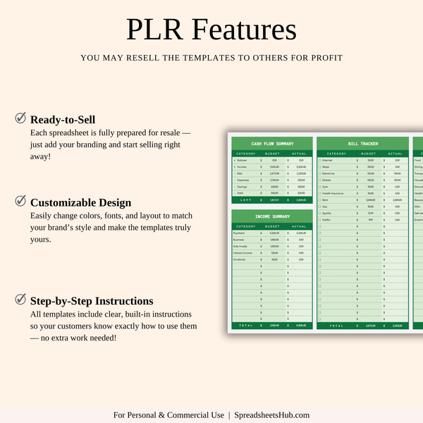 PLR - Simple Budget Planner (Green Theme) - SpreadsheetsHub