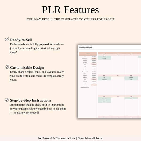 PLR - Bill Tracker Calendar Template (Elegant Theme) - SpreadsheetsHub
