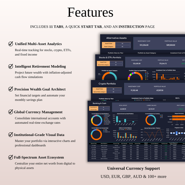 Features Investment Portfolio Tracker - SpreadsheetsHub