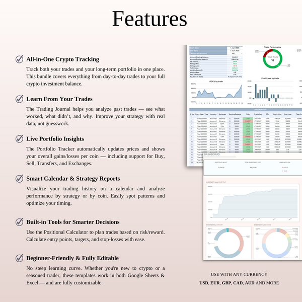 Crypto Trading Journal & Portfolio Tracker for Google Sheets & Excel - SpreadsheetsHub