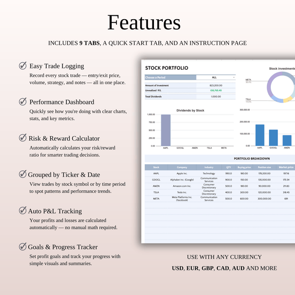 Stock Trading Journal Template for Google Sheets & Excel - SpreadsheetsHub