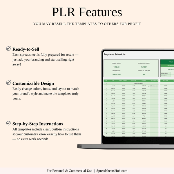 PLR - Debt Snowball Calculator Template (Green Theme) - SpreadsheetsHub