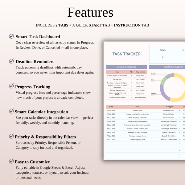 Task Tracker Template Spreadsheet for Google Sheets & Excel - SpreadsheetsHub