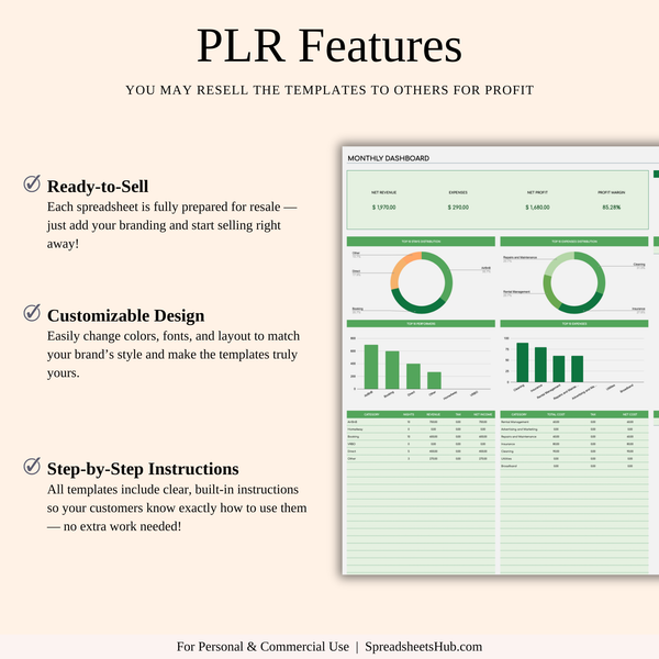 PLR - Rental Property Bookkeeping Tracker (Green Theme) - SpreadsheetsHub