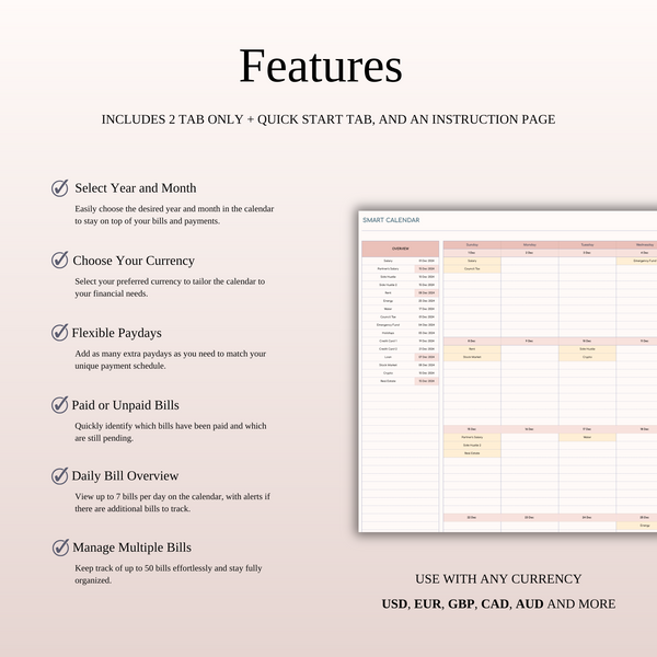 Bill Calendar Tracker Template for Excel & Google Sheets - SpreadsheetsHub