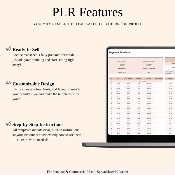 PLR - Debt Snowball Method Payoff Template (Elegant Mode) - SpreadsheetsHub