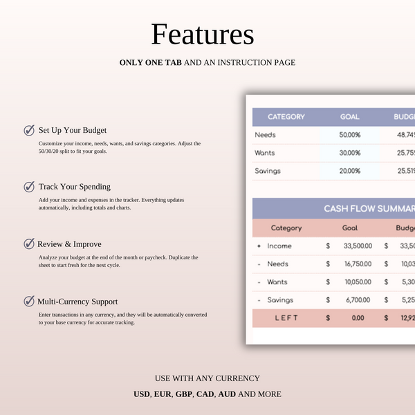 50/30/20 Budget Spreadsheet Template | Excel & Google Sheets - SpreadsheetsHub