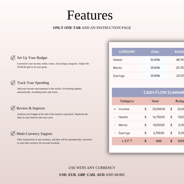 50/30/20 Budget Spreadsheet Template | Excel & Google Sheets - SpreadsheetsHub