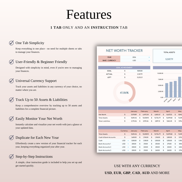 Net Worth Tracker Spreadsheet for Google Sheets and Excel - SpreadsheetsHub
