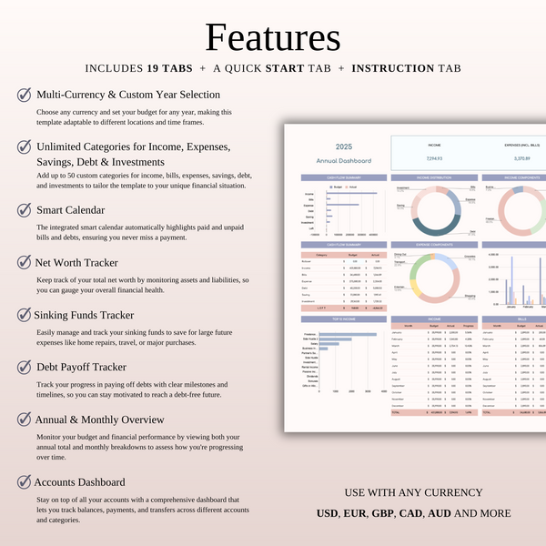 Annual Paycheck Budget Spreadsheet Template in Excel and Google Sheets - SpreadsheetsHub