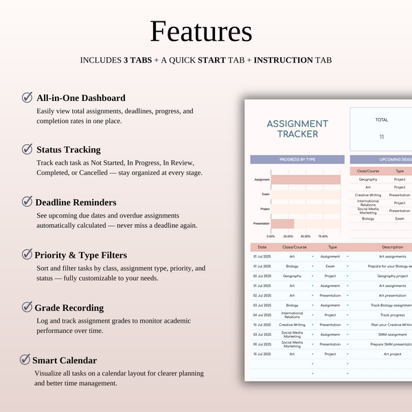 Assignment Tracker Spreadsheet Template for Google Sheets & Excel - SpreadsheetsHub