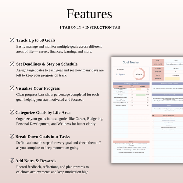Goal Planner Template Spreadsheet for Google Sheets & Excel - SpreadsheetsHub