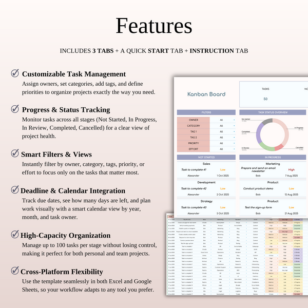 Kanban Board Features - SpreadsheetsHub