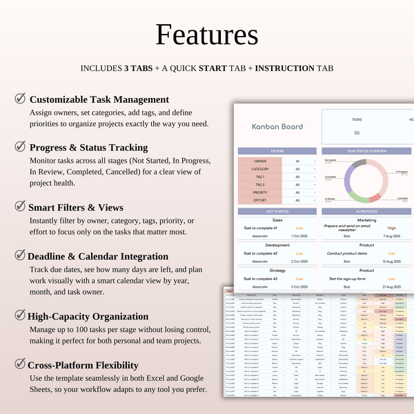 Kanban Board Features - SpreadsheetsHub