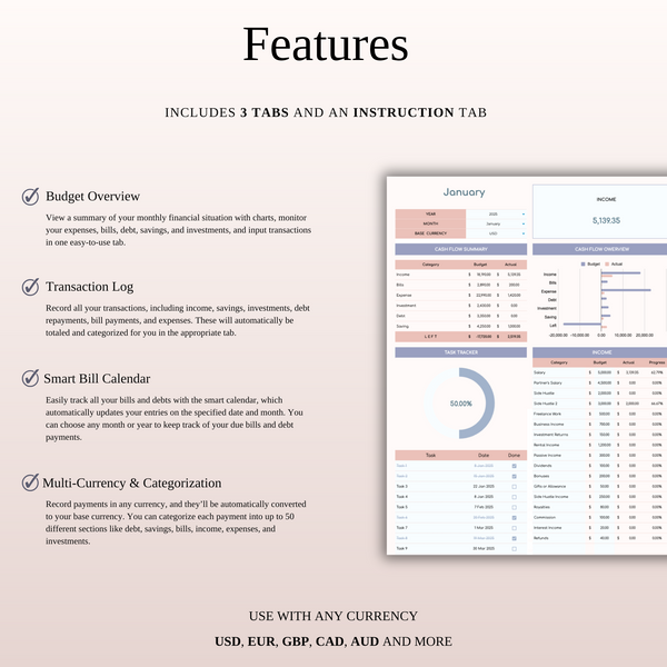 Monthly Budget Spreadsheet Template Excel & Google Sheets - SpreadsheetsHub