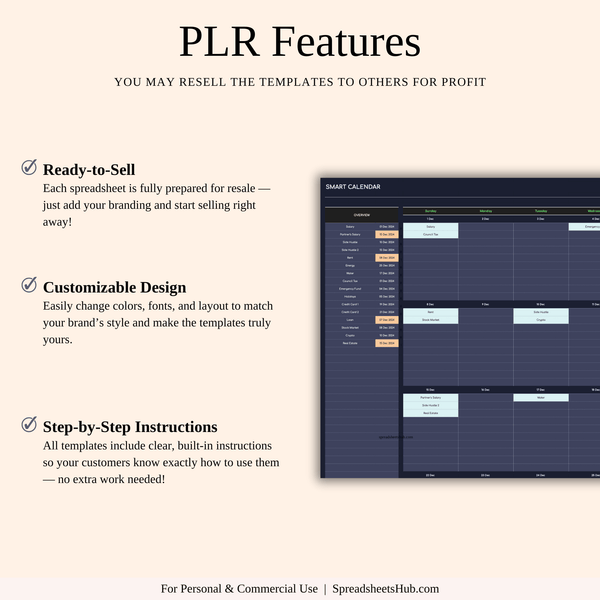 PLR - Bill Payment Calendar Template (Dark Theme) - SpreadsheetsHub