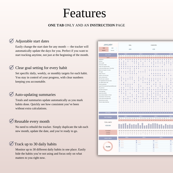 Habit Tracker Spreadsheet for Google Sheets & Excel - SpreadsheetsHub