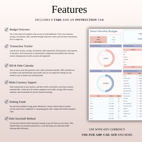Ultimate Monthly Budget Spreadsheet Template Excel & Google Sheets - SpreadsheetsHub