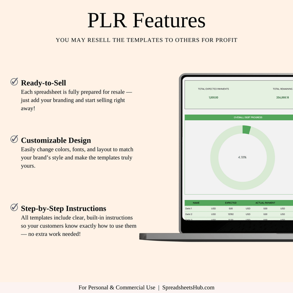 PLR - Debt Repayment Tracker (Green Theme) - SpreadsheetsHub