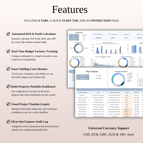 Features - House Flip Calculator - SpreadsheetsHub