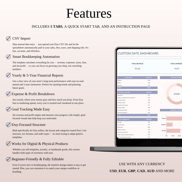 Etsy Seller Automatic Bookkeeping in Excel & Google Sheets - SpreadsheetsHub