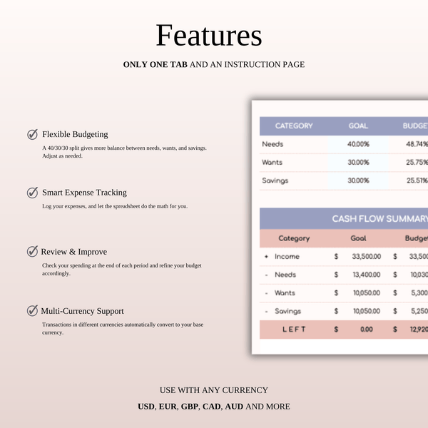 40/30/30 Budget Spreadsheet Template | Excel & Google Sheets - SpreadsheetsHub