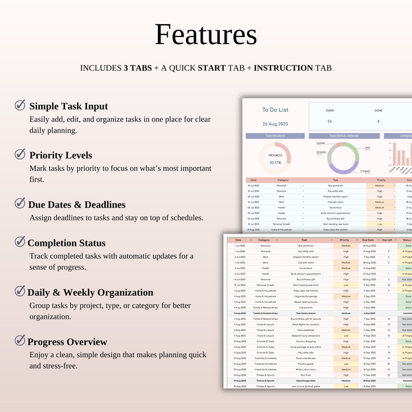 To-Do List Tracker Template for Google Sheets & Excel - SpreadsheetsHub