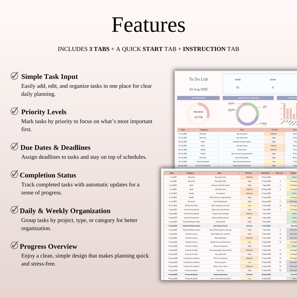 To-Do List Tracker Template for Google Sheets & Excel - SpreadsheetsHub