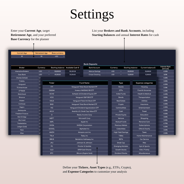 Settings Retirement Portfolio Tracker | Dark Mode