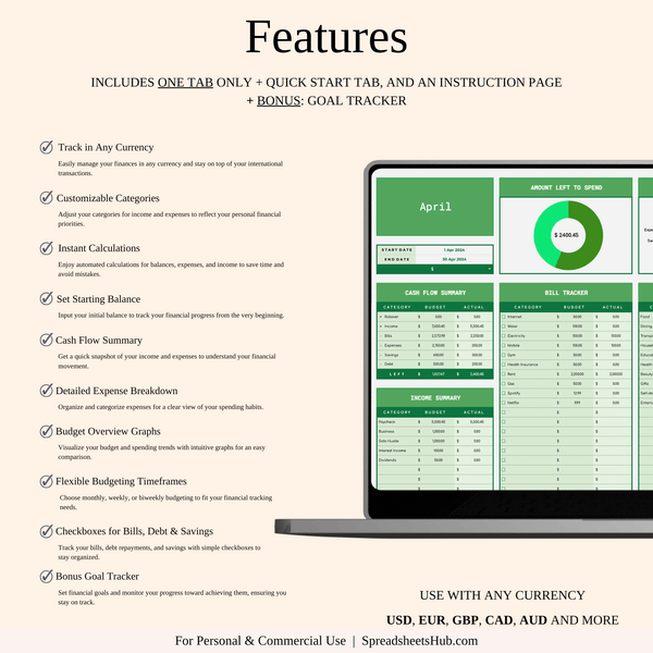 PLR - Simple Budget Planner (Green Theme) - SpreadsheetsHub