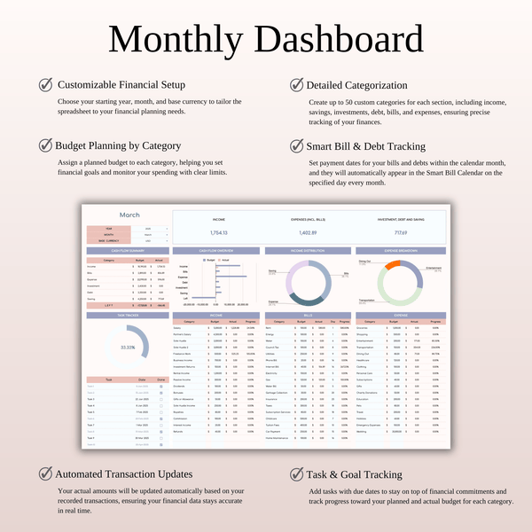 Monthly Budget Spreadsheet Template Excel & Google Sheets - SpreadsheetsHub