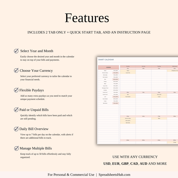 PLR - Bill Calendar Tracker Template - SpreadsheetsHub