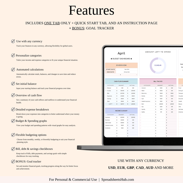 PLR - Ultimate Personal Finance Tracker Template (Rainbow Theme) - SpreadsheetsHub