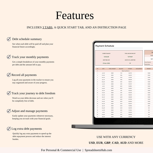 PLR - Debt Snowball Method Payoff Template (Elegant Mode) - SpreadsheetsHub