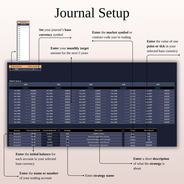 Journal Setup - Futures Trading Journal - SpreadsheetsHub