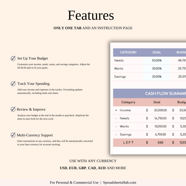PLR - 50/30/20 Budget Spreadsheet Template - SpreadsheetsHub
