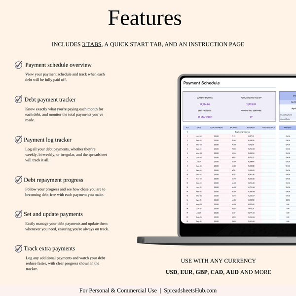 PLR - Debt Snowball Tracker Template (Rainbow Theme) - SpreadsheetsHub