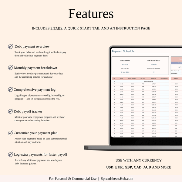PLR - Debt Snowball Calculator Spreadsheet Template - SpreadsheetsHub
