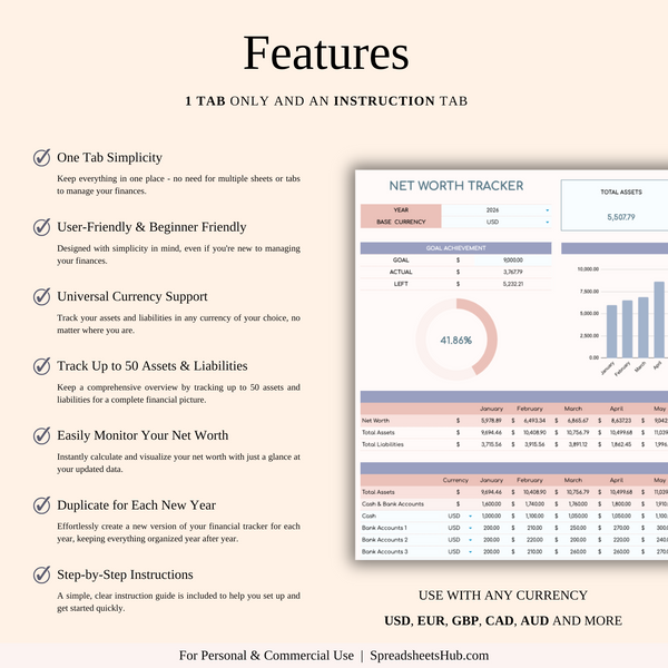 PLR - Net Worth Tracker Spreadsheet - SpreadsheetsHub