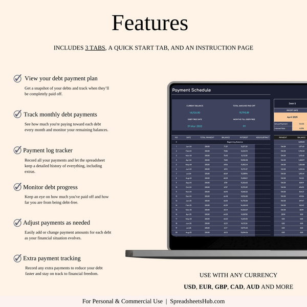 PLR - Debt Snowball Payoff Template (Dark Mode) - SpreadsheetsHub