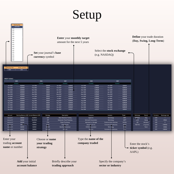 Setup - Stock Trading Journal (Dark Mode)