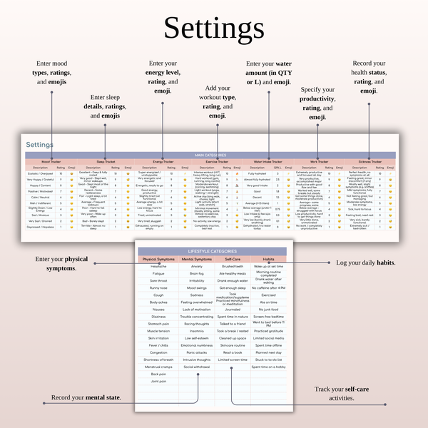 Settings Health Metrics Tracker