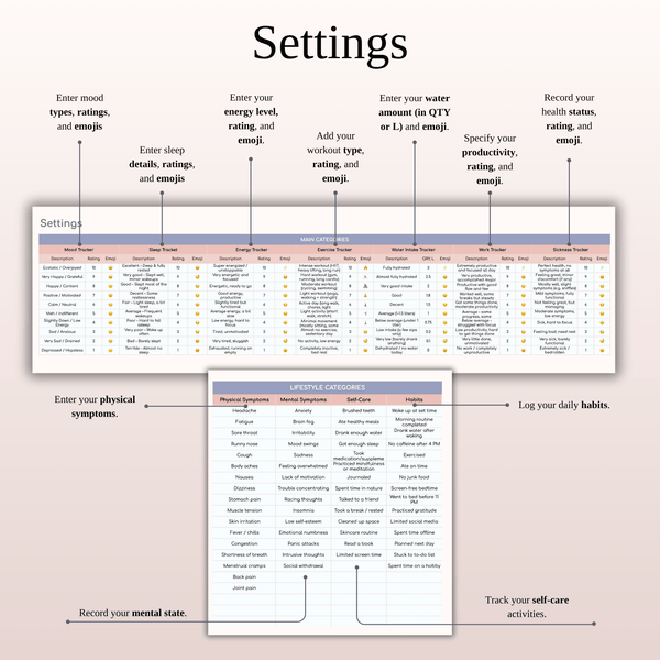 Settings Health Metrics Tracker