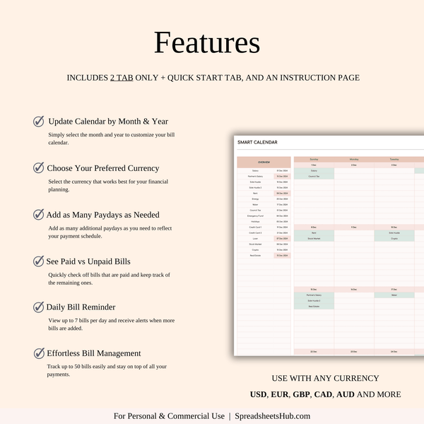 PLR - Bill Tracker Calendar Template (Elegant Theme) - SpreadsheetsHub