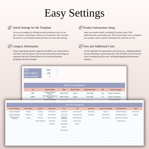 Etsy Seller Spreadsheet Template in Excel & Google Sheets - SpreadsheetsHub