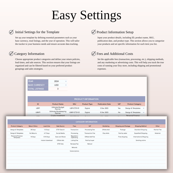 Etsy Seller Spreadsheet Template in Excel & Google Sheets - SpreadsheetsHub