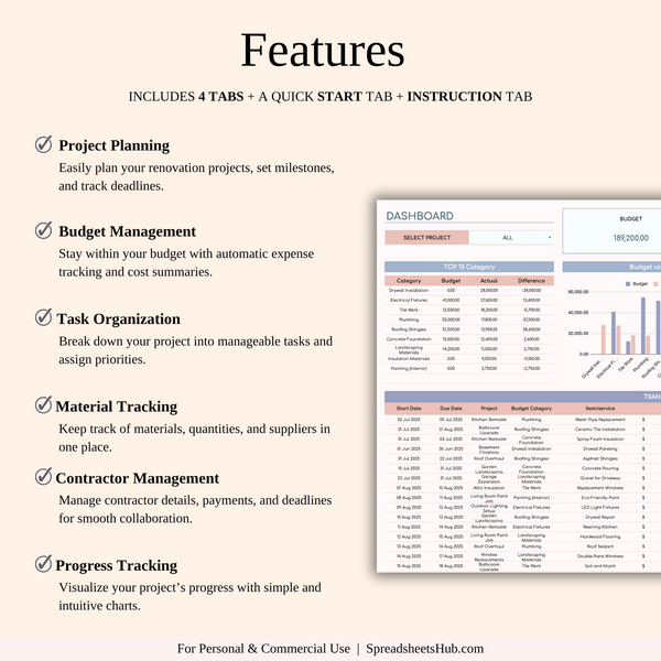 PLR - Renovation Tracker - SpreadsheetsHub