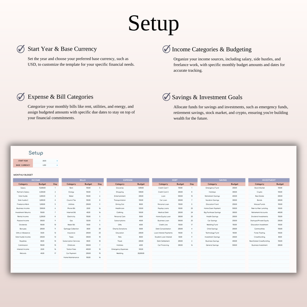 Annual Paycheck Budget Spreadsheet Template in Excel and Google Sheets - SpreadsheetsHub