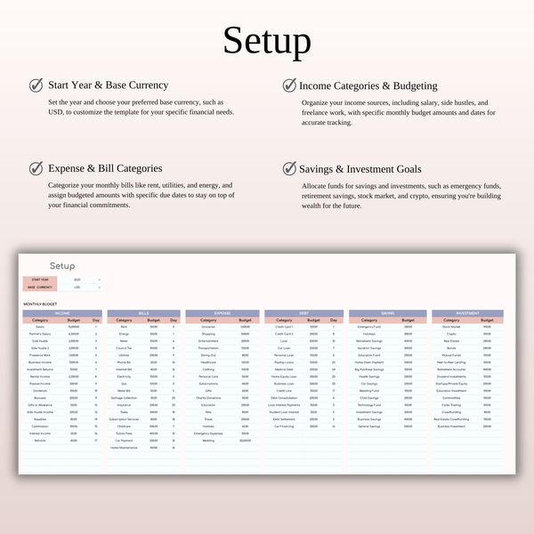 Annual Paycheck Budget Spreadsheet Template in Excel and Google Sheets - SpreadsheetsHub